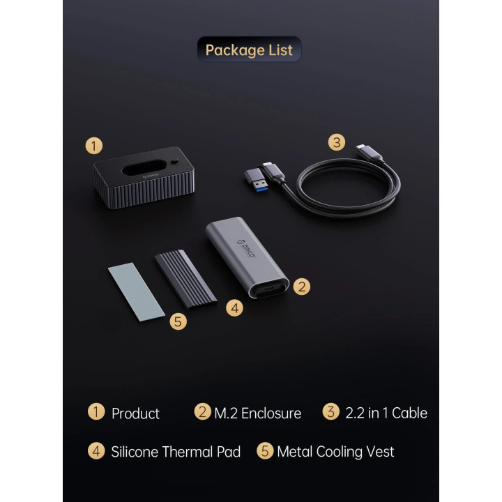 Външна кутия за диск/докинг станция Orico Storage - Case/Docking Station, M.2 NVMe/NGFF - IT18C3-GY - IT18C3-GY-BP