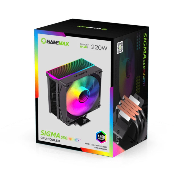 Охладител за процесор Gamemax Sigma 550 Infinity Black, Addressable RGB - GM-14100902310