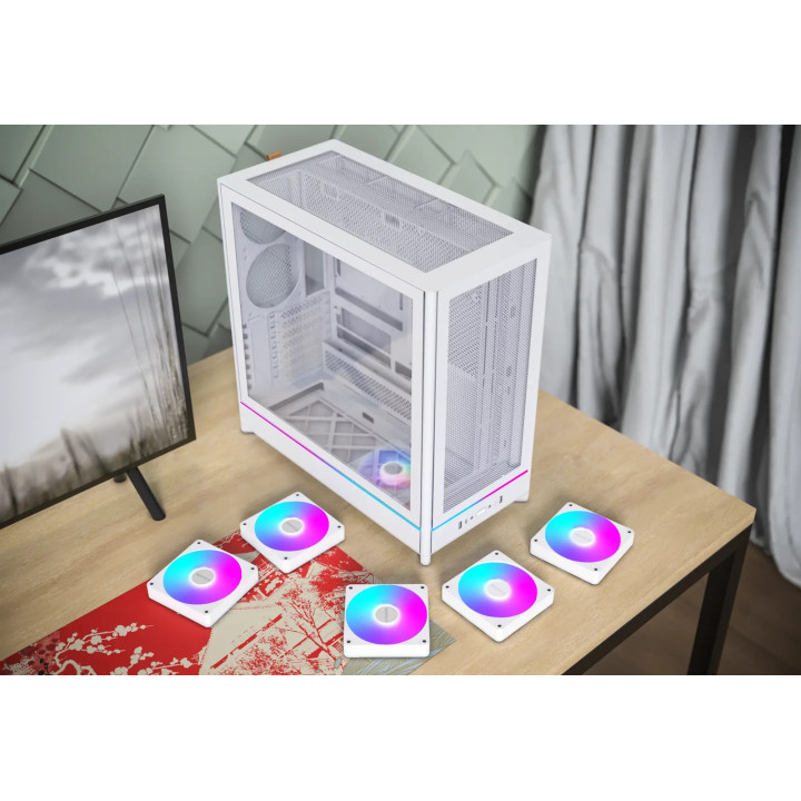 Кутия за компютър Montech HS01 PRO (W), ATX, 5бр. 120 mm ARGB вентилатори, USB-C, White - MONTECH-HS01-PRO-WH