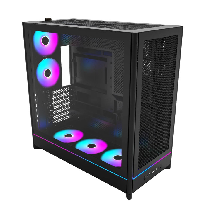 Кутия за компютър Montech HS01 PRO (W), ATX, 5бр. 120 mm ARGB вентилатори, USB-C, Black - MONTECH-HS01-PRO-BK