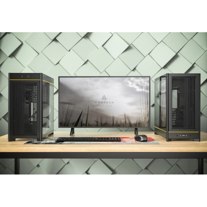 Кутия за компютър Montech HS01 PRO (W), ATX, 5бр. 120 mm ARGB вентилатори, USB-C, Black - MONTECH-HS01-PRO-BK