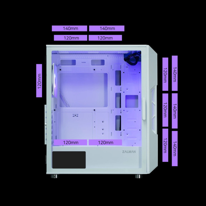 Кутия за компютър Zalman i3 NEO ARGB White, ATX, Mesh, aRGB, Tempered Glass - I3-NEO-ARGB-White