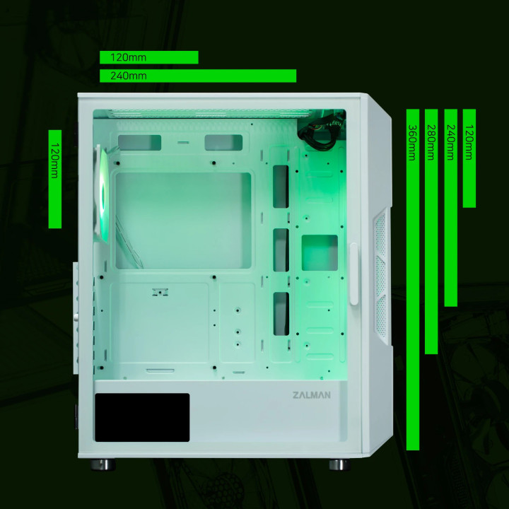 Кутия за компютър Zalman i3 NEO ARGB White, ATX, Mesh, aRGB, Tempered Glass - I3-NEO-ARGB-White