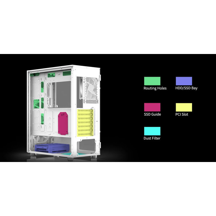 Кутия за компютър Zalman i3 NEO ARGB White, ATX, Mesh, aRGB, Tempered Glass - I3-NEO-ARGB-White