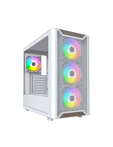 Кутия за компютър Montech XR Wood (W), ATX, 4бр. 120 mm ARGB вентилатори, Wood, USB-C, White - MONTECH-XR-W-WH