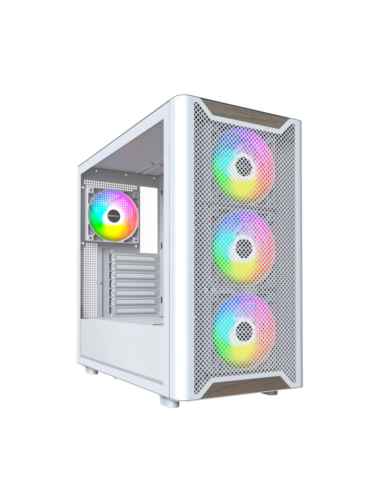 Кутия за компютър Montech XR Wood (W), ATX, 4бр. 120 mm ARGB вентилатори, Wood, USB-C, White - MONTECH-XR-W-WH