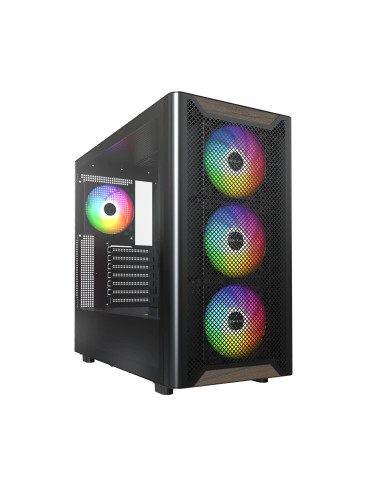 Кутия за компютър Montech XR Wood (B), ATX, 4бр. 120 mm ARGB вентилатори, Wood, USB-C, Black - MONTECH-XR-W-BK