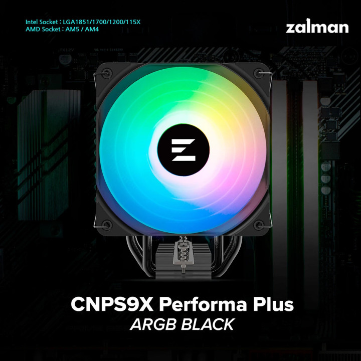 Охладител за процесор Zalman CNPS9X PERFORMA PLUS ARGB Black, LGA1851/AM5 - CNPS9X-PRF-PLUS-ARGB-BK