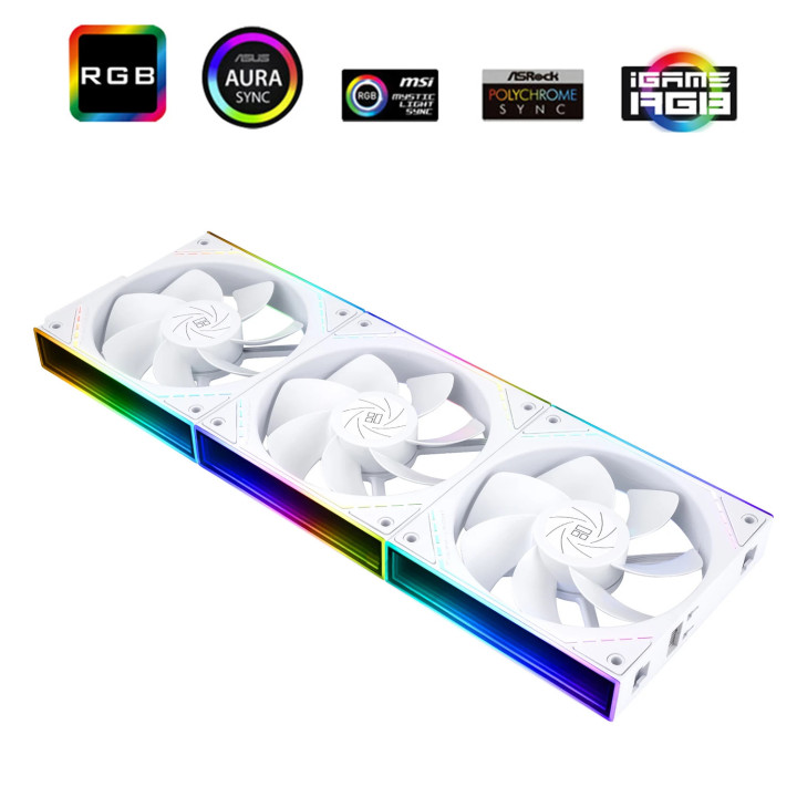 Комплект вентилатори Thermalright 3x120mm TL-M12QRW x 3, White, Reverse, Infinity Mirror, Daisy-Chain, A-RGB - TL-M12QRW-3