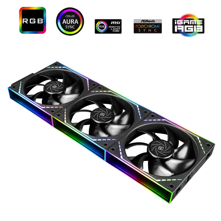 Комплект вентилатори Thermalright 3x120mm TL-M12Q x 3, Infinity Mirror, Daisy-Chain, A-RGB - TL-M12Q-3