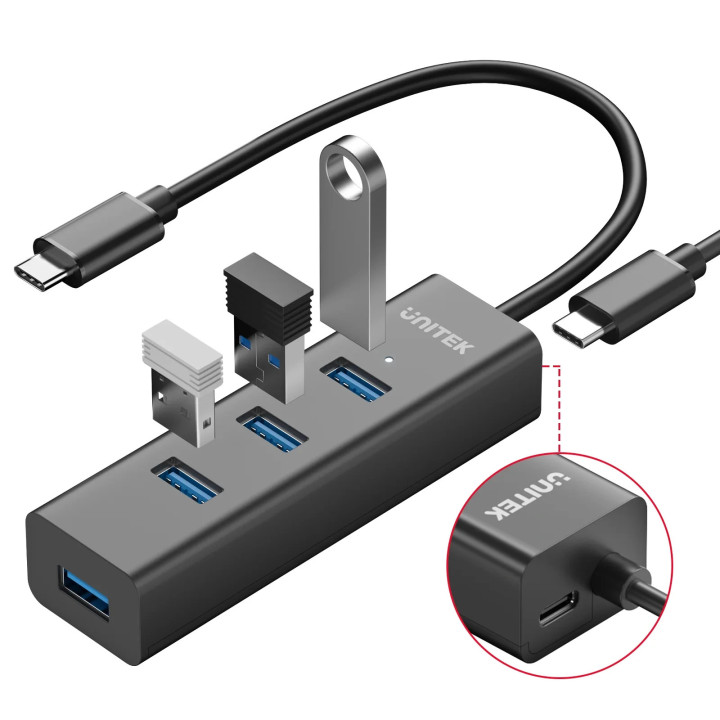 Хъб Unitek USB-C 4 port - 4 x USB3.0 Black - Y-3089Z01