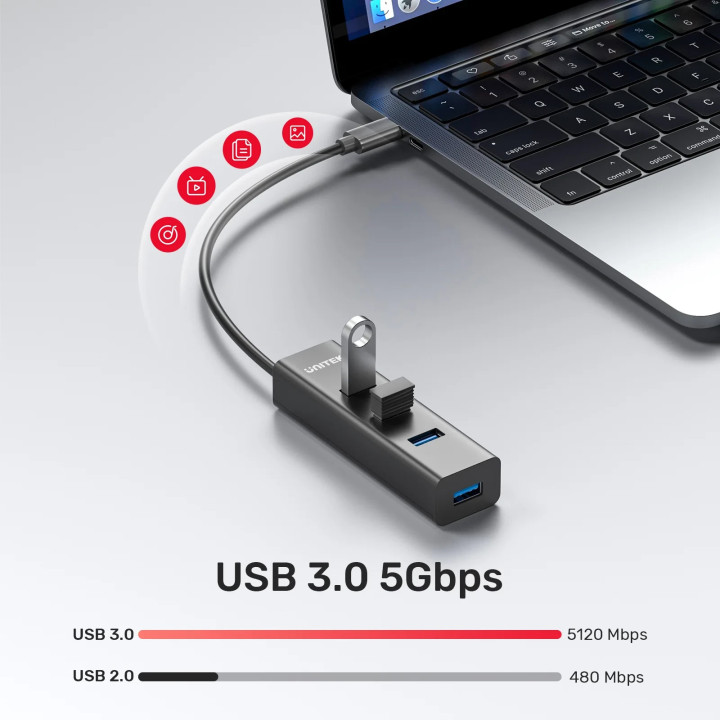 Хъб Unitek USB-C 4 port - 4 x USB3.0 Black - Y-3089Z01