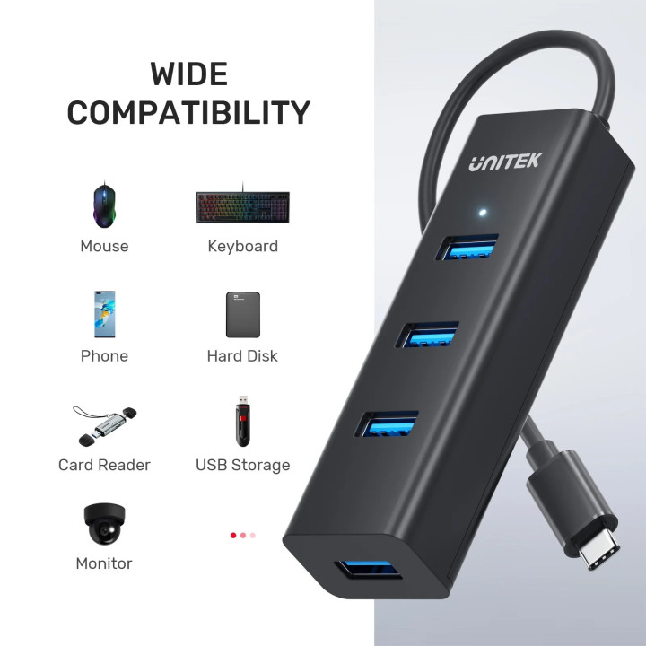 Хъб Unitek USB-C 4 port - 4 x USB3.0 Black - Y-3089Z01