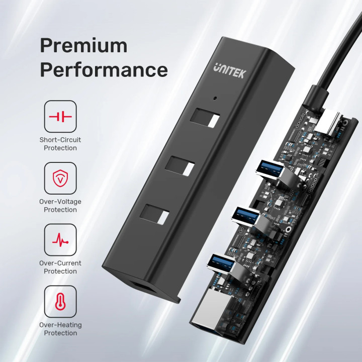 Хъб Unitek USB-C 4 port - 4 x USB3.0 Black - Y-3089Z01