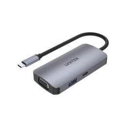 Докинг станция Unitek Type-C 5-in-1, uHUB P5 Trio D1051A - USB-C PD100W x 1, HDMI x 2, VGA, USB3.0 x 1