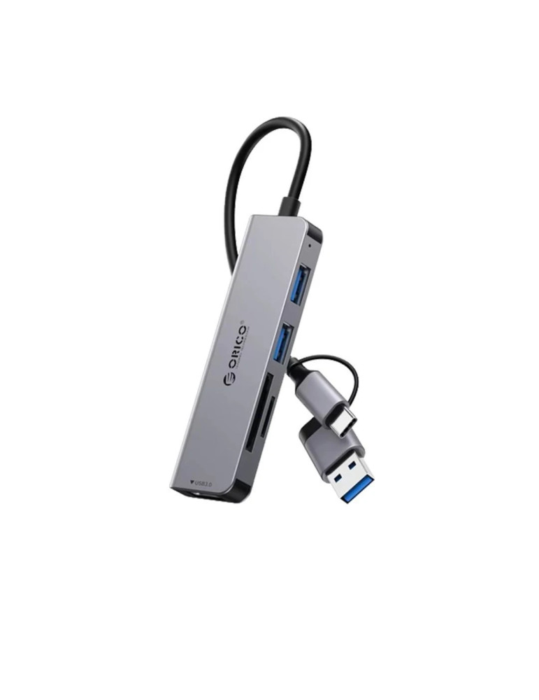 Хъб Orico USB-C/A 4 port - USB3.0 x 1, SD/TF x 2, USB2.0 x 2, USB-C x 2, Aluminium - YSA6-U3-GY - YSA6-U3-GY-BP