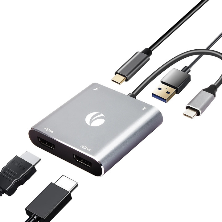 Докинг станция VCom USB-C 4-in-1 - CU450S - HDMI x 2, USB2.0, USB-C PD3.0 100W, MST
