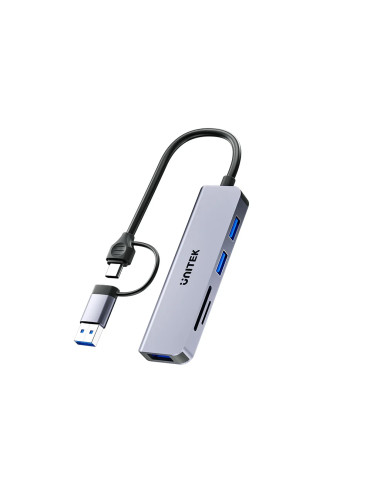 Хъб Unitek USB-C/USB-A 3 port uHUB P5  - USB3.0 x 3, Card reader, Aluminium - H1320AGY01