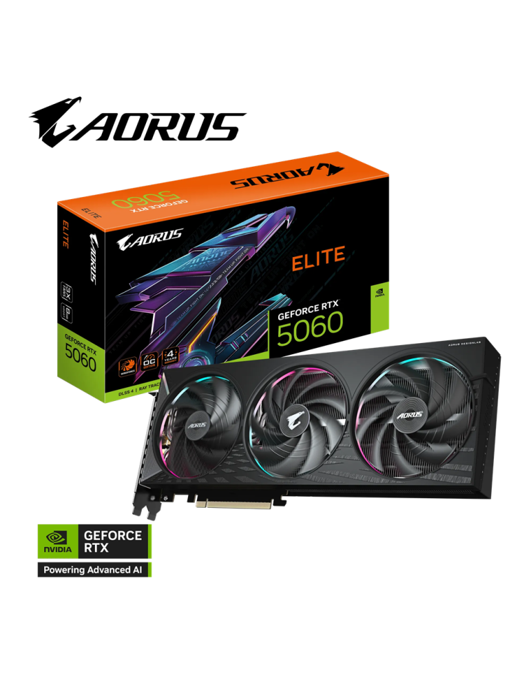 Видео карта Gigabyte GeForce RTX 5060 AORUS E-8GD, 8GB GDDR7, 128 bit - GV-N5060AORUS E-8GD