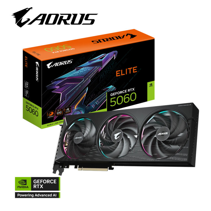 Видео карта Gigabyte GeForce RTX 5060 AORUS E-8GD, 8GB GDDR7, 128 bit - GV-N5060AORUS E-8GD