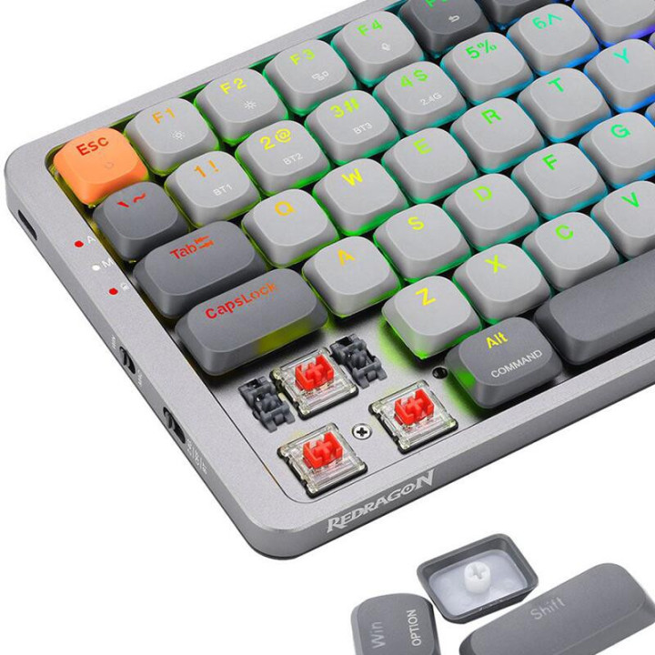 Bluetooth механична геймърска клавиатура Redragon Azure Red Switch, сива - K652GG-RGB-PRO