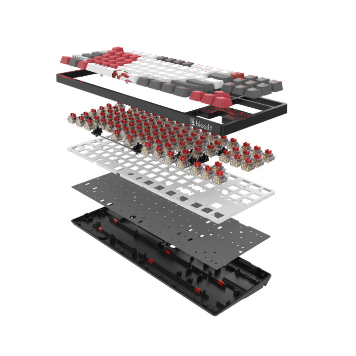 Геймърска механична клавиатура А4tech Bloody Naraka S87 TKL Backlit red switch, USB - A4-KEY-S87-NARAKA