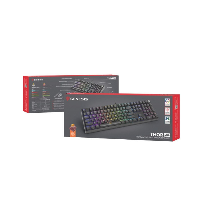 Механична геймърска клавиатура Thor 404 Black RGB Backlight Outemu Peach Silent, US Layout - NKG-2298