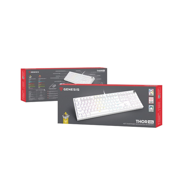 Механична геймърска клавиатура Thor 404 White RGB Backlight Gateron Peach Silent, US Layout - NKG-2300