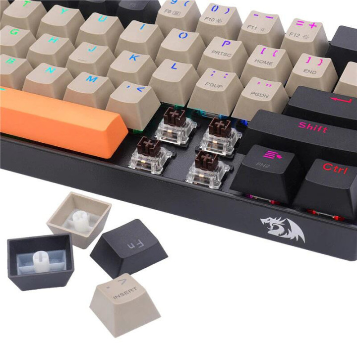 Bluetooth безжична геймърска механична клавиатура Redragon K530-OG-GY-BK-RGB-PRO_BR Draconic PRO Brown Switch, RGB, оранжев/сив/черен