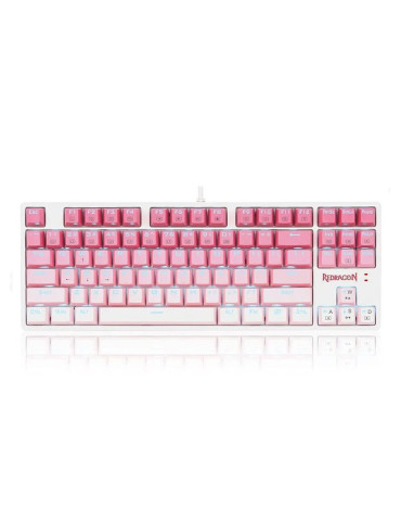 Геймърска клавиатура Redragon Cass K645W-GP-RGB_BR Brown Switch, RGB, бял/розов