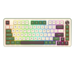 Bluetooth геймърска механична клавиатура Redragon Cyrus Pro K681CGC-RGB-PRO с Bluetooth и безжична връзка, бяла със зелено и RGB осветление
