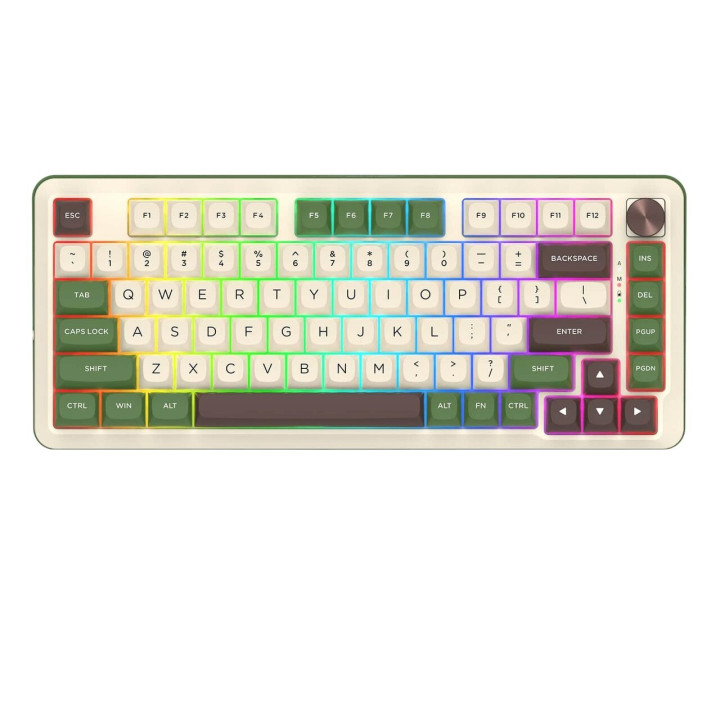 Bluetooth геймърска механична клавиатура Redragon Cyrus Pro K681CGC-RGB-PRO с Bluetooth и безжична връзка, бяла със зелено и RGB осветление