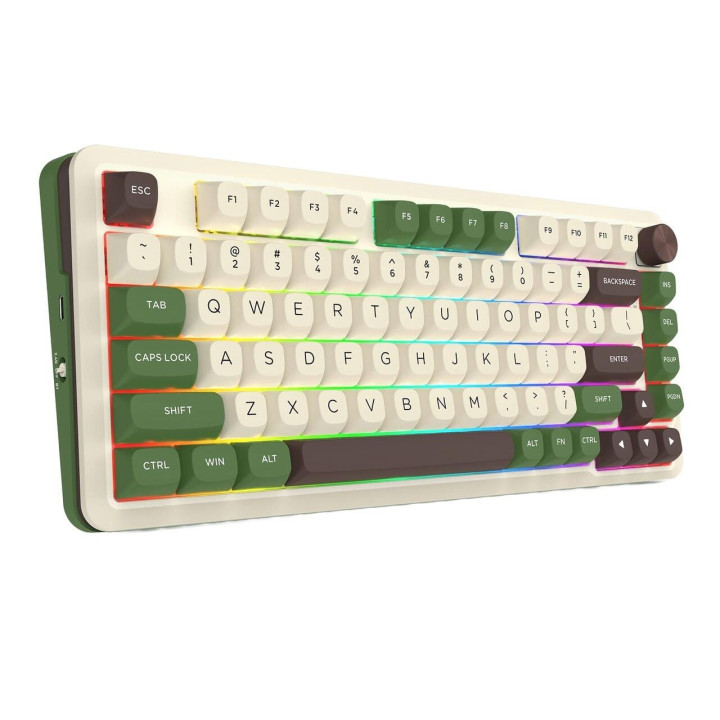 Bluetooth геймърска механична клавиатура Redragon Cyrus Pro K681CGC-RGB-PRO с Bluetooth и безжична връзка, бяла със зелено и RGB осветление