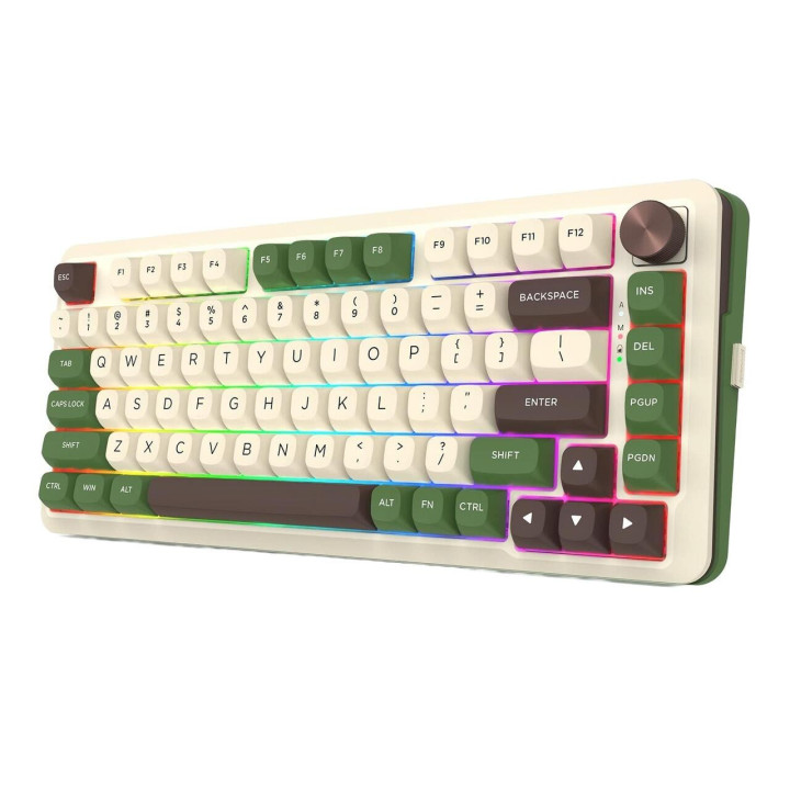 Bluetooth геймърска механична клавиатура Redragon Cyrus Pro K681CGC-RGB-PRO с Bluetooth и безжична връзка, бяла със зелено и RGB осветление