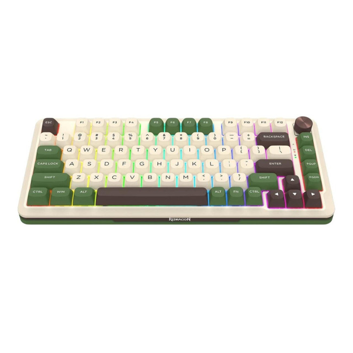 Bluetooth геймърска механична клавиатура Redragon Cyrus Pro K681CGC-RGB-PRO с Bluetooth и безжична връзка, бяла със зелено и RGB осветление