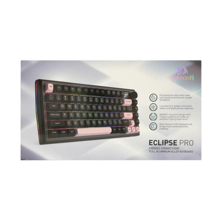 Bluetooth геймърска механична клавиатура Redragon Eclipse Pro K720GBP-RGB-PRO с Bluetooth и безжична връзка и RGB осветление