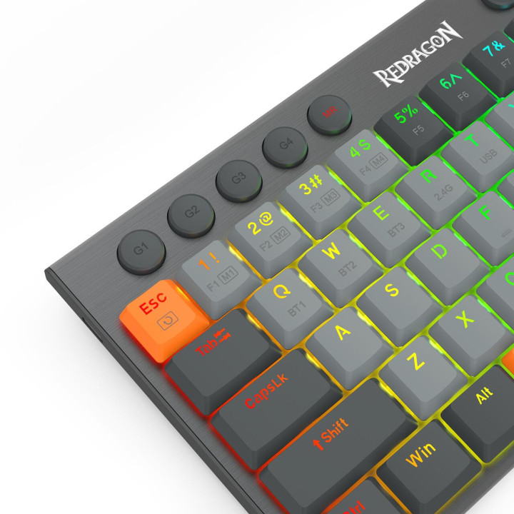 Bluetooth геймърска механична клавиатура Redragon Horus SE K609GG-RGB-PRO с RGB подсветка, сива