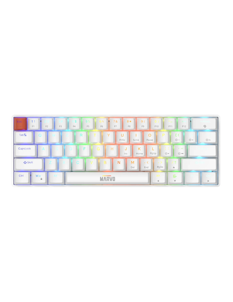 Геймърска механична клавиатура Marvo Saber 61 KG933G White, 61 keys, Red Switches [Linear] - MARVO-KG933G-WH