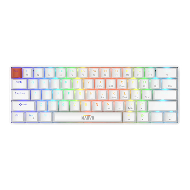 Геймърска механична клавиатура Marvo Saber 61 KG933G White, 61 keys, Red Switches [Linear] - MARVO-KG933G-WH