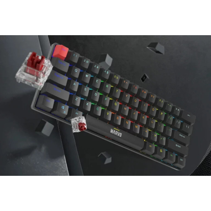Геймърска механична клавиатура Marvo Saber 61 KG933G White, 61 keys, Red Switches [Linear] - MARVO-KG933G-WH