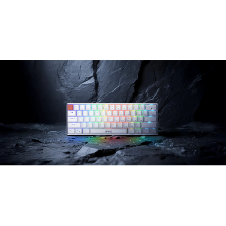 Геймърска механична клавиатура Marvo Saber 61 KG933G White, 61 keys, Red Switches [Linear] - MARVO-KG933G-WH