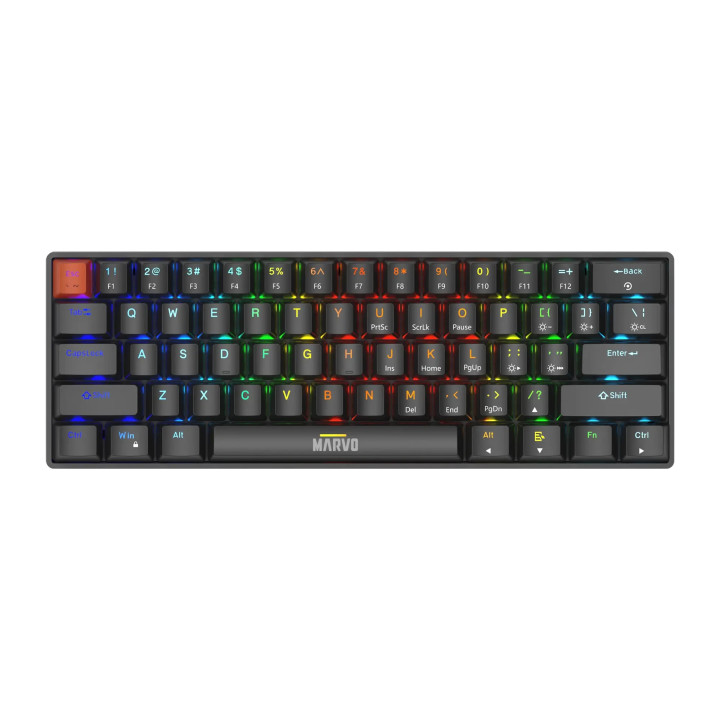 Геймърска механична клавиатура Marvo Saber 61 KG933G, 61 keys, Red Switches [Linear] - MARVO-KG933G-BK