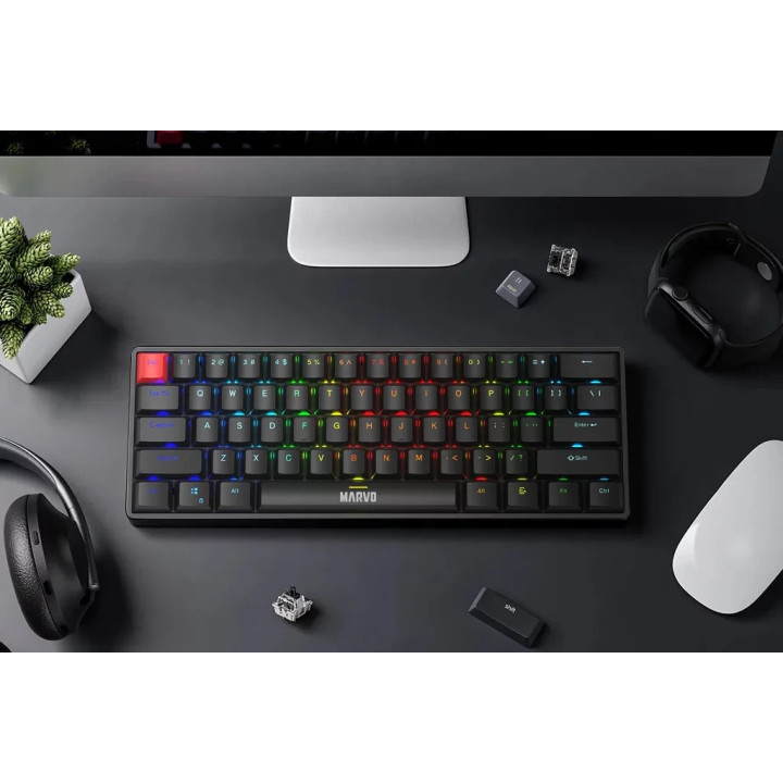 Геймърска механична клавиатура Marvo Saber 61 KG933G, 61 keys, Red Switches [Linear] - MARVO-KG933G-BK