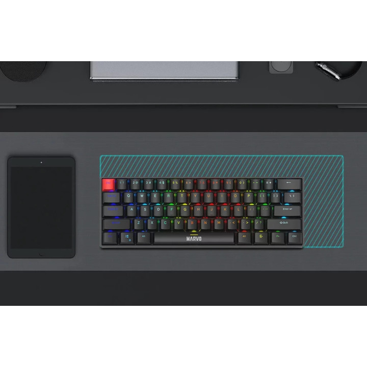 Геймърска механична клавиатура Marvo Saber 61 KG933G, 61 keys, Red Switches [Linear] - MARVO-KG933G-BK