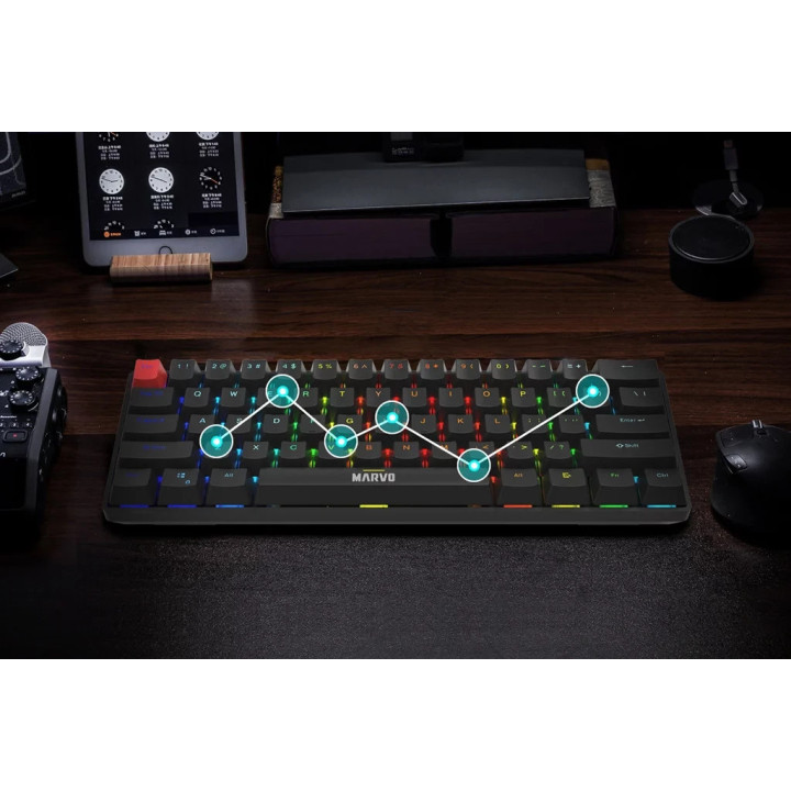 Геймърска механична клавиатура Marvo Saber 61 KG933G, 61 keys, Red Switches [Linear] - MARVO-KG933G-BK
