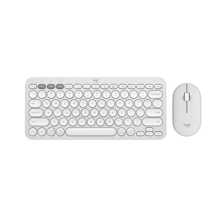 Bluetooth комплект клавиатура и мишка Logitech Pebble 2 Combo, TONAL WHITE, US INT'L, 2.4GHZ/BT, INTNL-973, UNIVERSAL - 920-012240