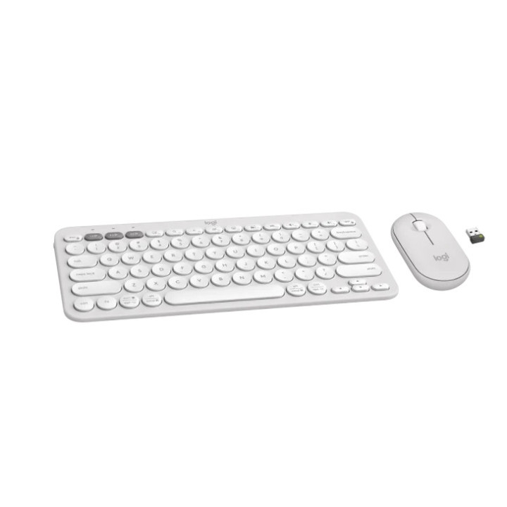 Bluetooth комплект клавиатура и мишка Logitech Pebble 2 Combo, TONAL WHITE, US INT'L, 2.4GHZ/BT, INTNL-973, UNIVERSAL - 920-012240