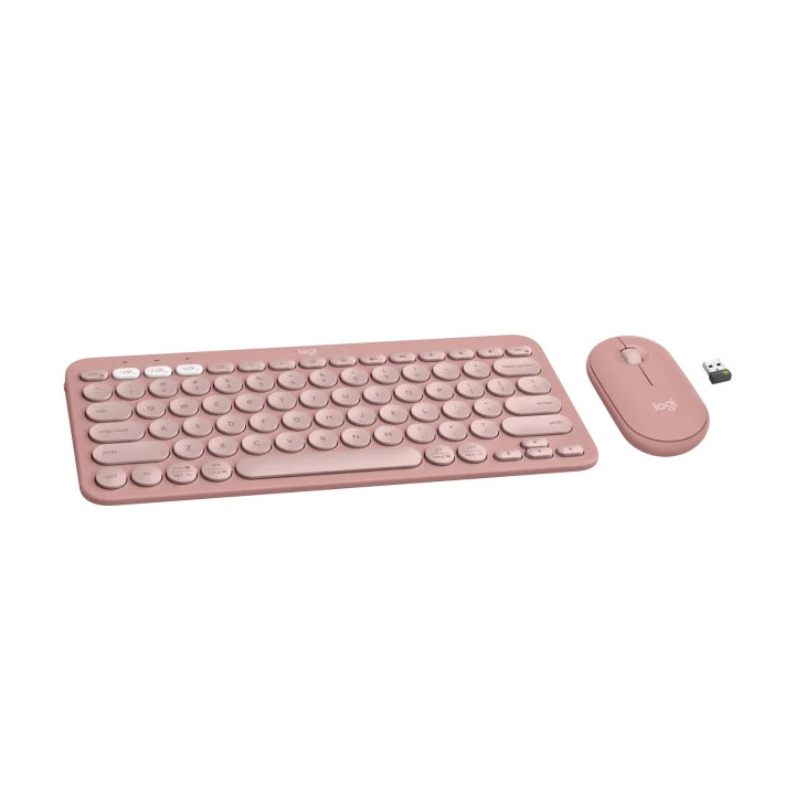 Bluetooth комплект клавиатура и мишка Logitech Pebble 2 Combo, TONAL ROSE, US INT'L, 2.4GHZ/BT, INTNL-973, UNIVERSAL - 920-012241