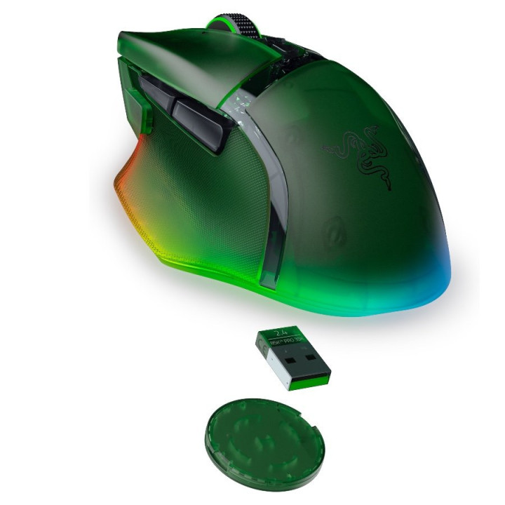Безжична геймърска ергономична мишка Razer Basilisk V3 Pro 35K Phantom Green Edition, 30000DPI, Optical Mouse Switches Gen-3, 63 g, Focus Pro 30K Optical Sensor - RZ01-05240300-R3G1
