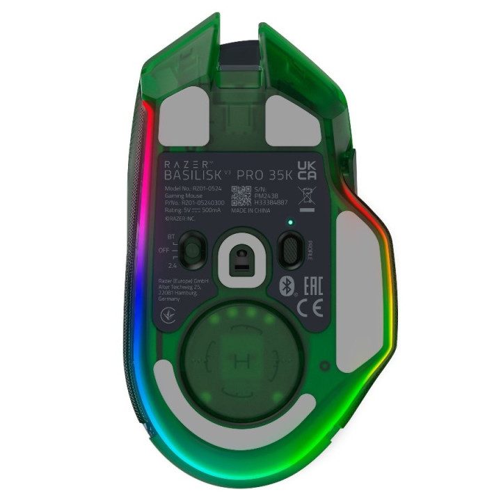 Безжична геймърска ергономична мишка Razer Basilisk V3 Pro 35K Phantom Green Edition, 30000DPI, Optical Mouse Switches Gen-3, 63 g, Focus Pro 30K Optical Sensor - RZ01-05240300-R3G1